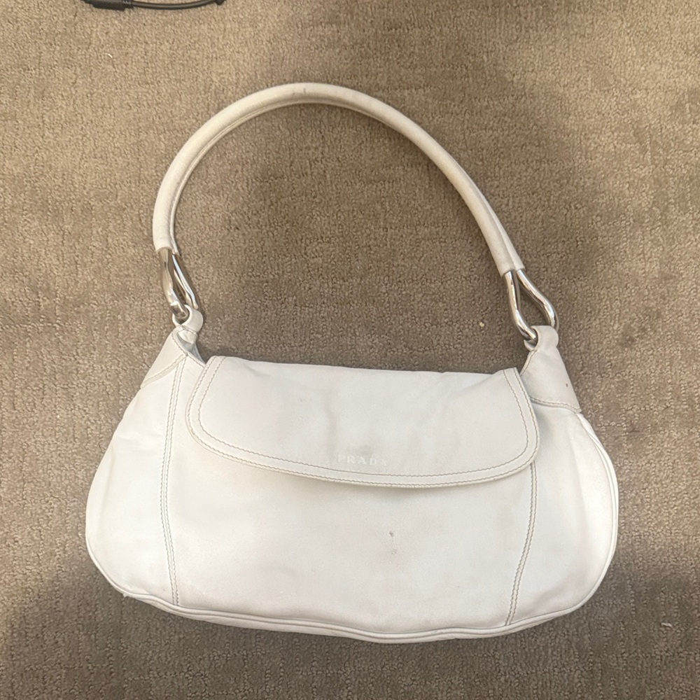 Prada Cream Leather Shoulder Bag